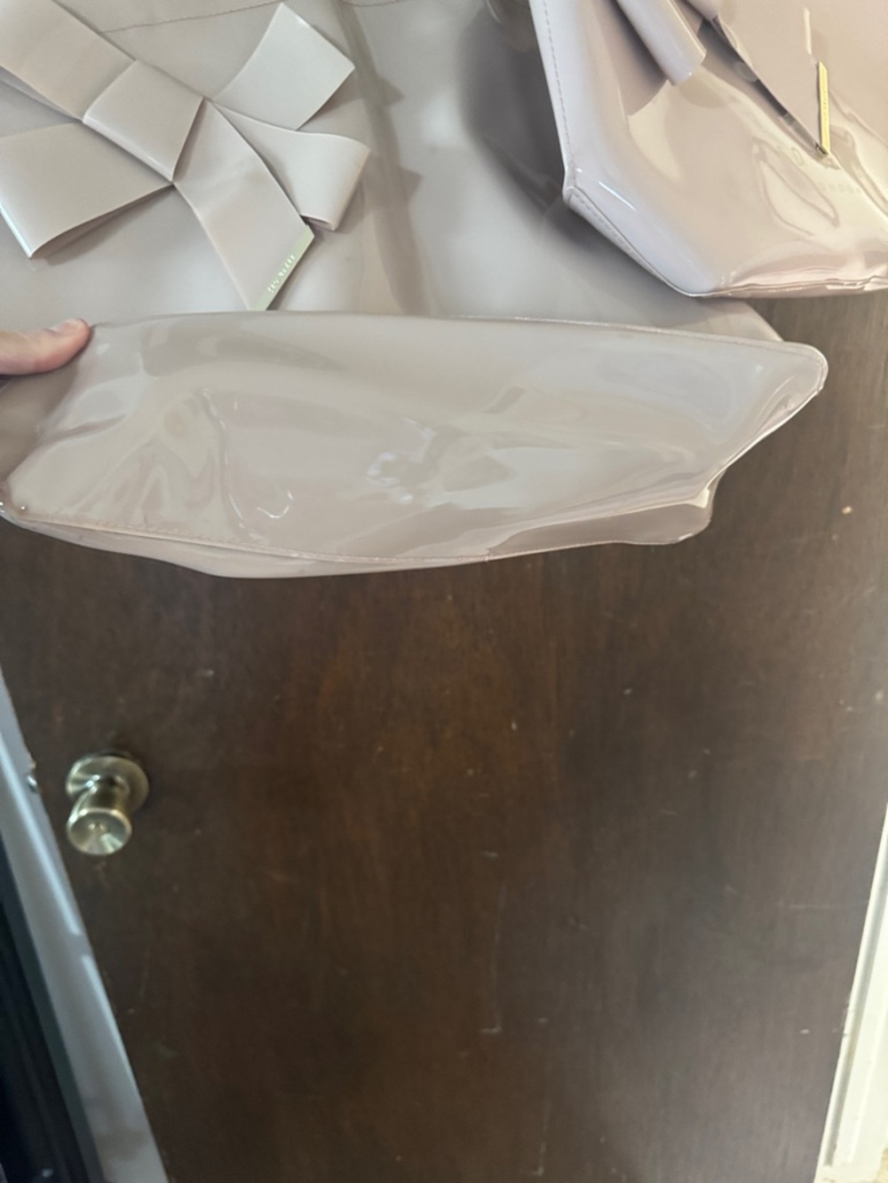 Ted Baker Cream Patent Tote with Decorative Bow (2-Pieces/Large & Small) - Picture 4 of 6
